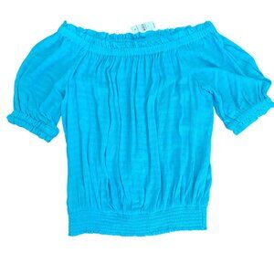 Ann Taylor Women's‎ Sky Blue Off Shoulder Peasant Top Size XL 100% Rayon Beachy